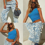 Ladies Printed Washed Women's Jeans Trousers