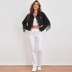 Women's Fashion Tassel Raw Edge Denim Jacket
