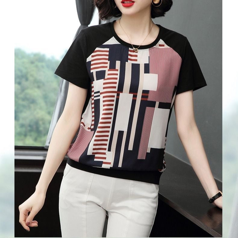 Middle-aged Mom Geometric Pattern Printed Top