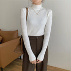 Half-high Collar Long Sleeves Knitted Bottoming Shirt Top For Women