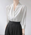 5 Spring And Autumn V-neck White Shirt Women's Long Sleeve