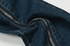 High Street Fashion Brand Long Zipper Vibe Style Deconstructed Washed Distressed Jeans
