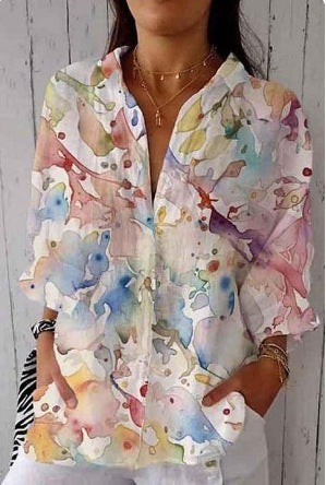 Drop-shoulder Sleeve Women's Long-sleeved Blouse 3D Digital Printing