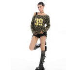 Women's Autumn Oblique Shoulder Camouflage Lettering Long-sleeved T-shirt