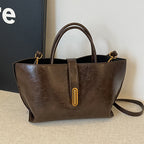 Simple Elegant Oil Wax Leather Portable Bucket Bag