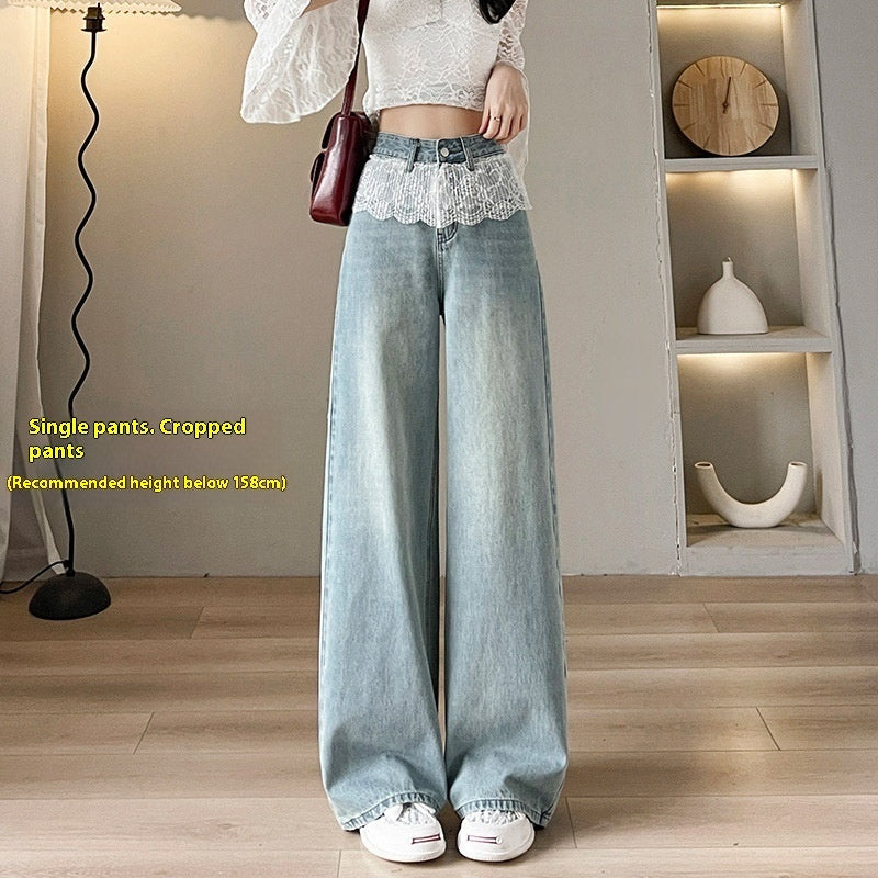 Loose Slimming And Straight Lace Wide Leg Jeans