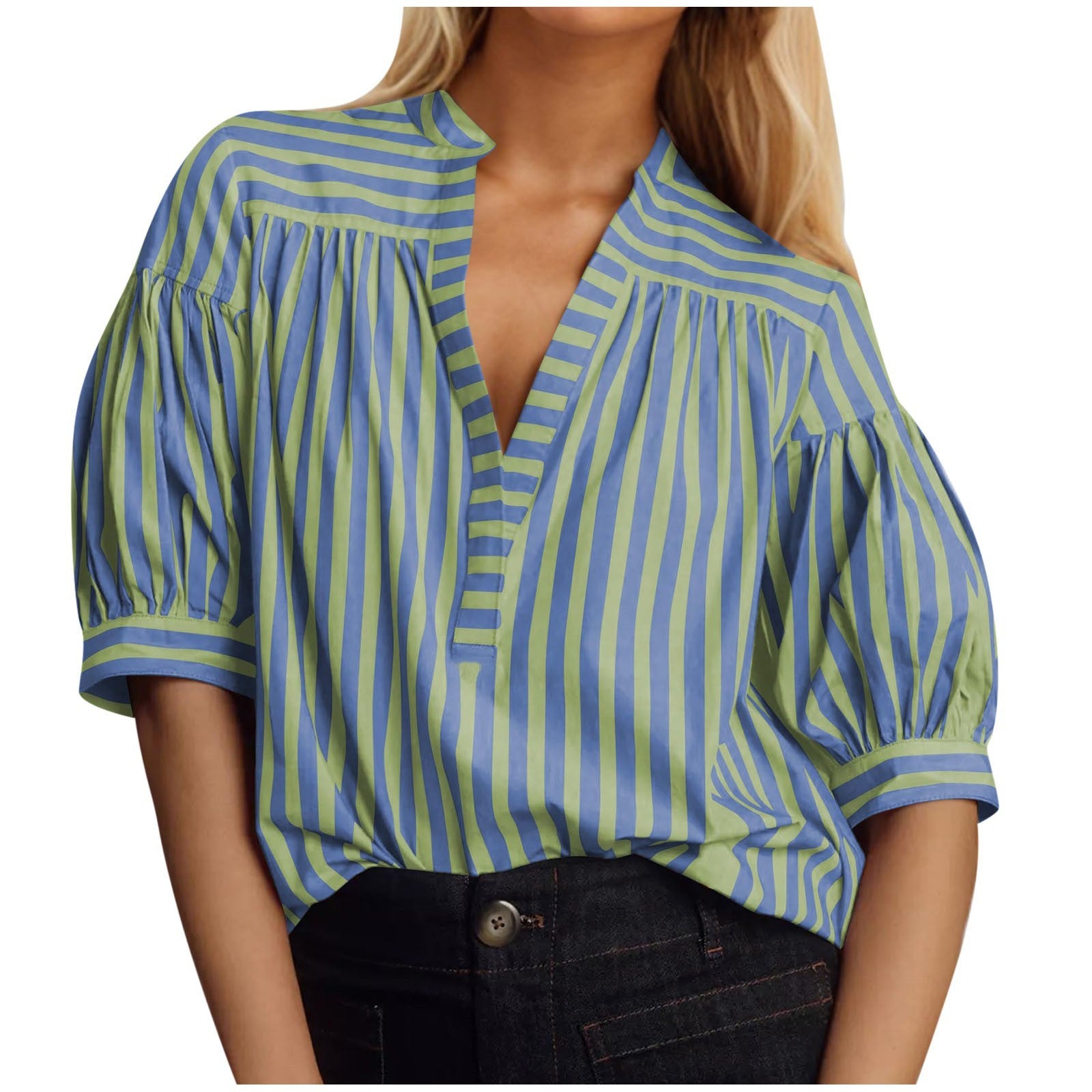 Fashionable All-match Loose Striped Shirt Short Sleeve