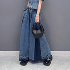 Women's American Street Pleated Wash Contrast Color Jeans